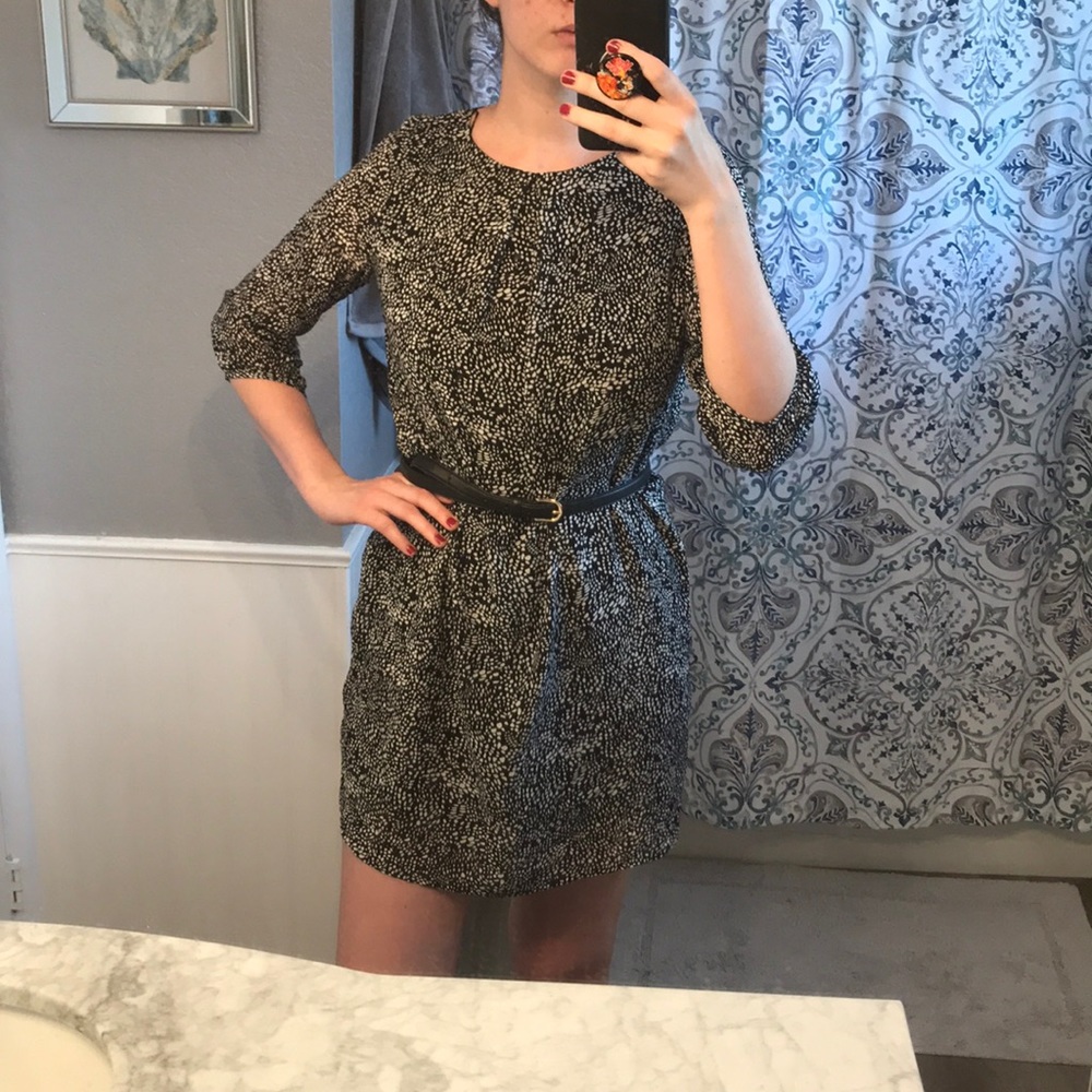 Black and White Patterned Work Shift Dress